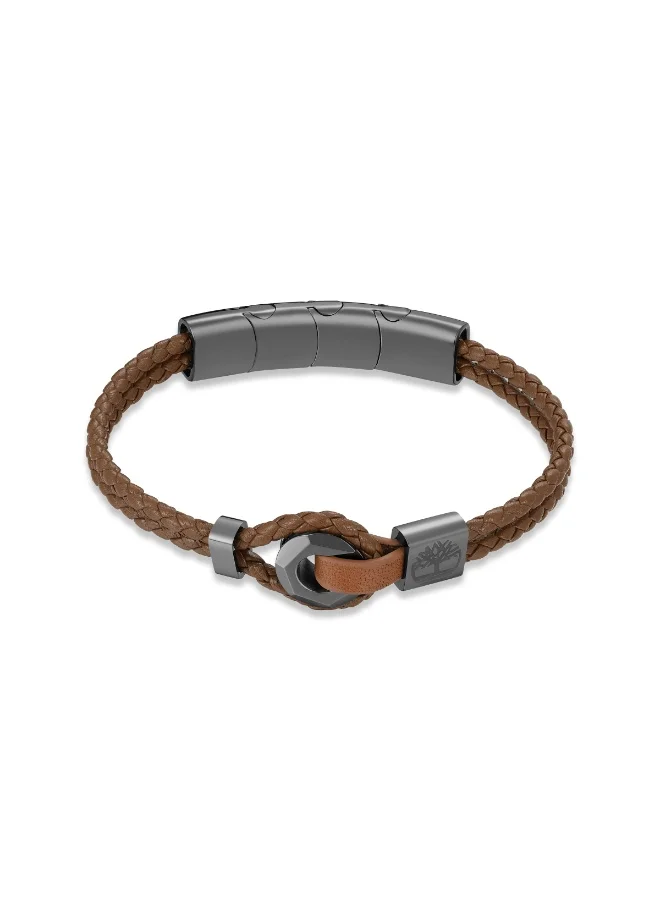 Timberland Quabbin Brown Leather with Grey Motif Bracelet  for Men