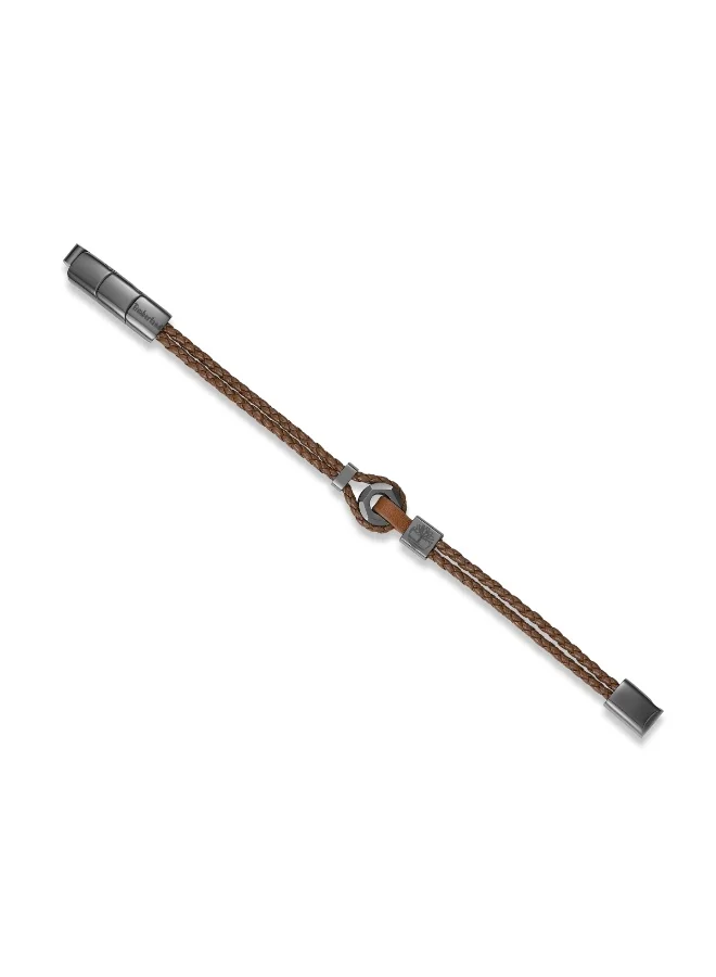 Timberland Quabbin Brown Leather with Grey Motif Bracelet  for Men