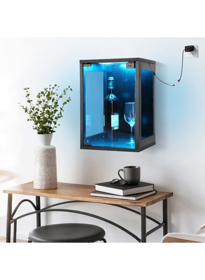 BEARUT Wall Mounted Display Case Shadow Box with RGB Lights LED,Display Cabinet with Glass Doors for Collectibles,Three-Sided Glass Viewing Panels 25 x 27 x 38CM(D*W*H) - Image 3