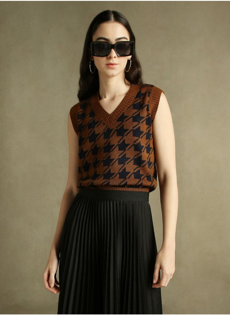 Dennis Lingo Women's Brown 100% Acrylic Textured Regular Fit Sweater  - Image 1