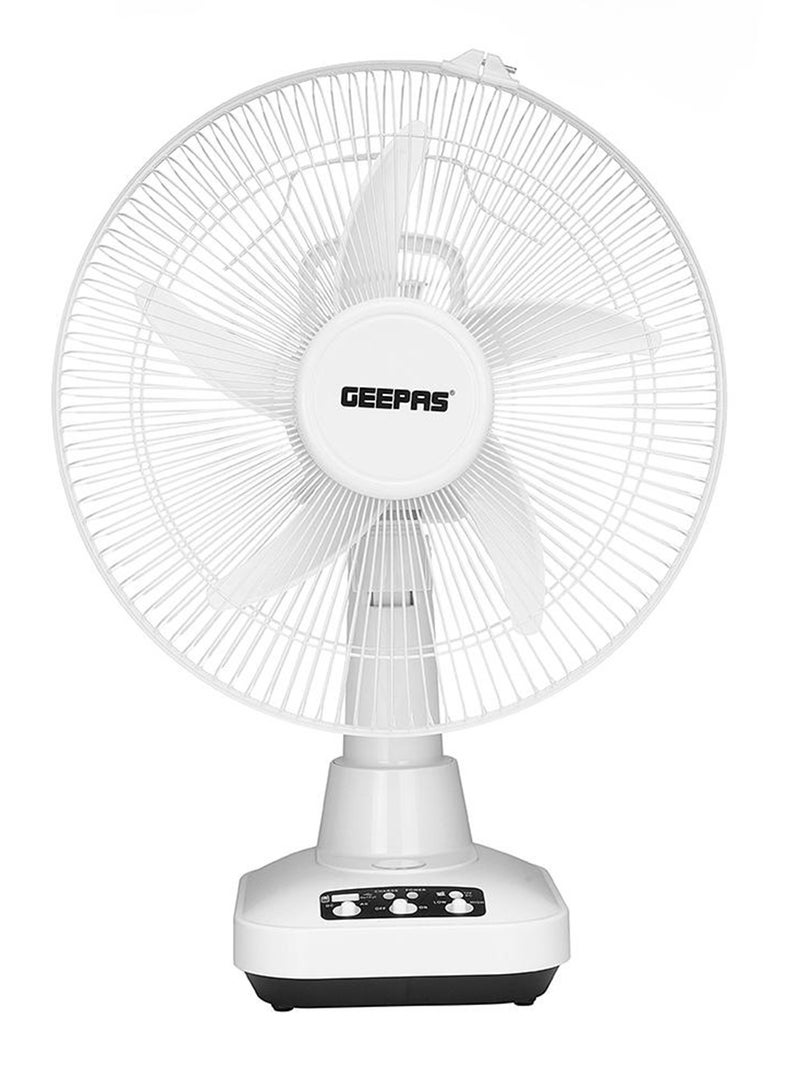 GEEPAS Rechargeable Fan - 2 Speed Settings with 6 Hours Continuous Working & 24 Hours LED Light | 5000 Mah Battery | Ideal for Office, Home & Outdoor Use GF21118 White - Image 1