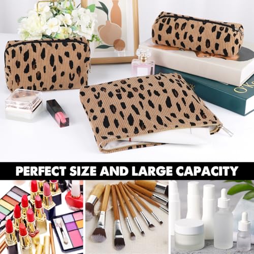 Gocvo 3 Pcs Makeup Bag Cosmetic Bag Set for Girls Women Travel Organizer Bathroom Toiletry Pouch Large Capacity Storage Bag (Leopard Brown) - Image 2