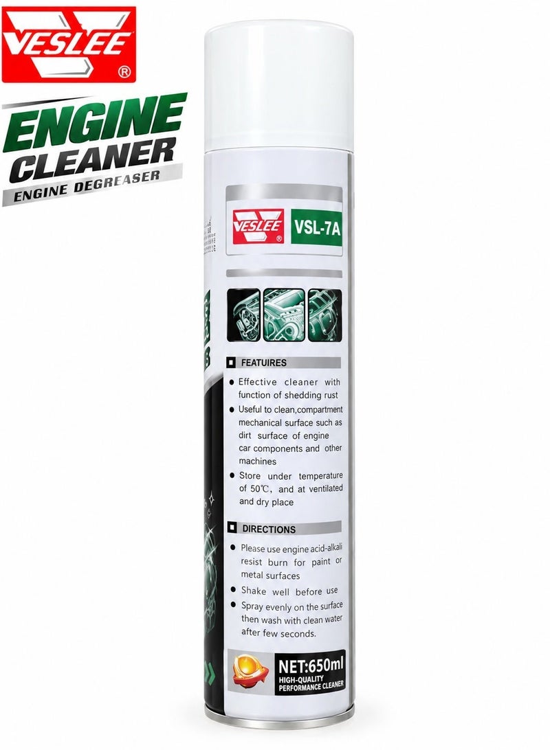 VESLEE Engine Cleaner 650ml, Automotive Engine Bay Degreaser Cleaning Foam Spray, Low Residue Car Motor Compartment Cleaner for Dirt, Oil, Grease & Grime Removal & Maintenance. - Image 2