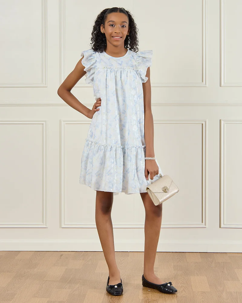 Redtag Senior Girls Blue Butterfly Print Sateen Dress