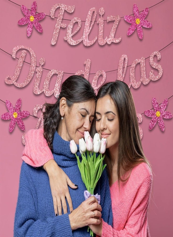 Biswiter Feliz Dia De Las Madres Banner, NO-DIY Mexican Happy Mothers Day Decorations, Glitter Feliz Dia De Las Madres Banner Spanish, Decoracion Para El Dia De Las Madres En Espanol Pink - Image 5