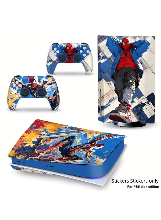 مجموعة ملصقات فينيل فاخرة لجهاز بلاي ستيشن 5 ووحدة التحكم (محرك الأقراص الضوئية) بتصميم سبايدرمان - مقاومة للماء والغبار والخدوش، مع غلاف مقاوم للصدمات وتصاميم رسومية جذابة. الملصقات فقط. - Image 1