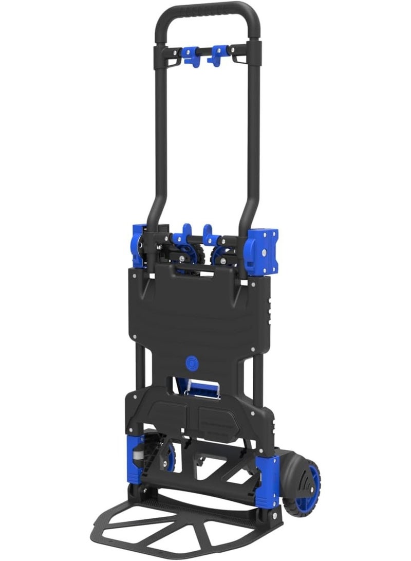 2-in-1 Convertible Hand Truck, Foldable Aluminum Dolly Cart, Slim & Space Saver, Quick Open & Close, Capacity 70kg/137kg, Black/Blue - Image 3