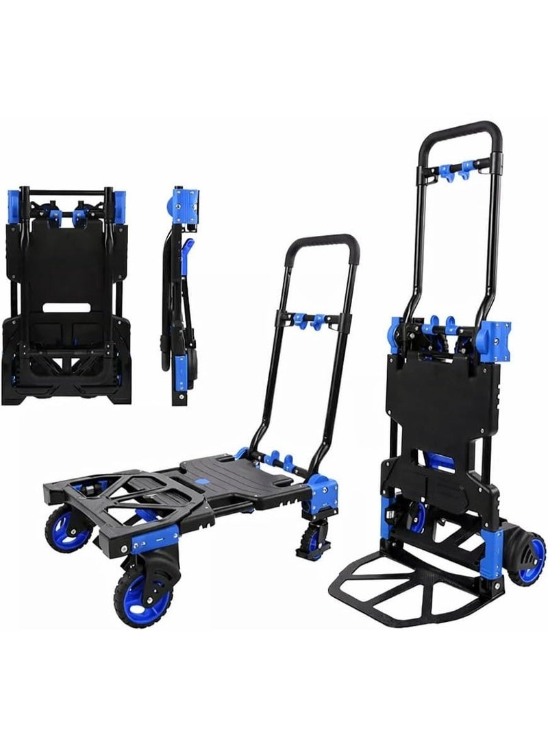2-in-1 Convertible Hand Truck, Foldable Aluminum Dolly Cart, Slim & Space Saver, Quick Open & Close, Capacity 70kg/137kg, Black/Blue - Image 2