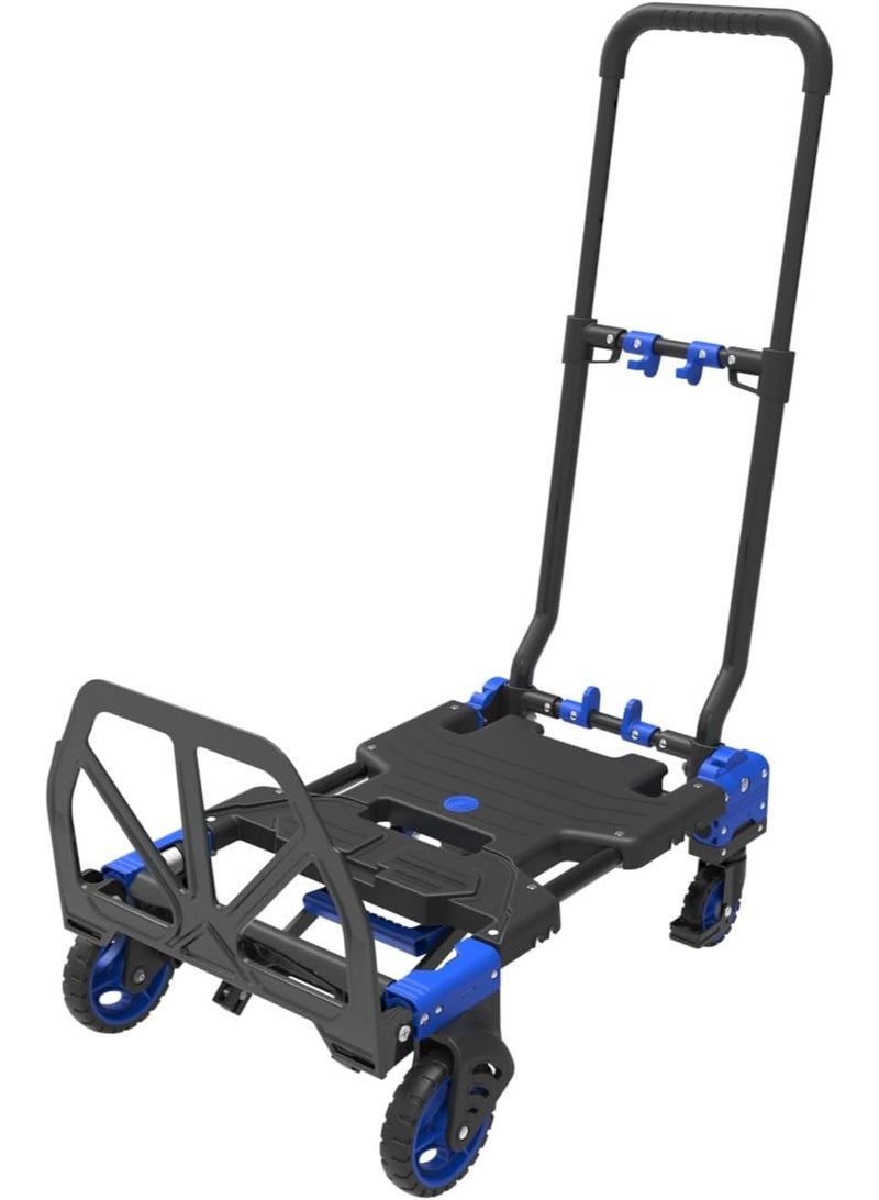 2-in-1 Convertible Hand Truck, Foldable Aluminum Dolly Cart, Slim & Space Saver, Quick Open & Close, Capacity 70kg/137kg, Black/Blue - Image 1