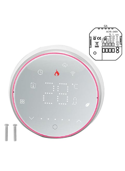 Smart Home Thermostat Wireless Smart WiFi Voice APP Controlled Thermostat with Round Base for Water Heating System AC95‑240V White
