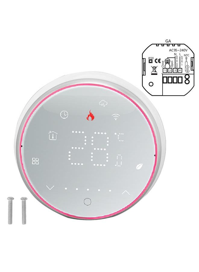 Thoraya Smart Home Thermostat Wireless Smart WiFi Voice APP Controlled Thermostat with Round Base for Water Heating System AC95‑240V White  - Image 1