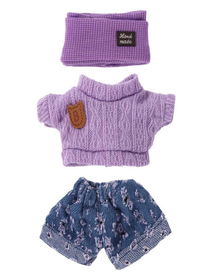 Sinbana Doll Clothes Set, Adorable Outfits for 17cm Dolls Autumn & Winter Clothing Set Handcrafted Crochet Sweater Pants Hat Costume Accessories Perfect for Toy Dress up & Display (Purple) - Image 1
