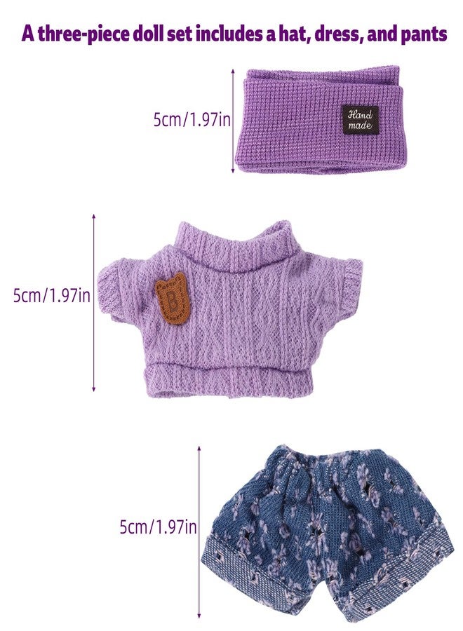 Sinbana Doll Clothes Set, Adorable Outfits for 17cm Dolls Autumn & Winter Clothing Set Handcrafted Crochet Sweater Pants Hat Costume Accessories Perfect for Toy Dress up & Display (Purple) - Image 2