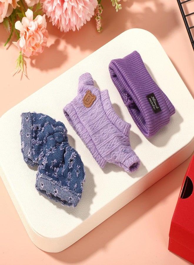 Sinbana Doll Clothes Set, Adorable Outfits for 17cm Dolls Autumn & Winter Clothing Set Handcrafted Crochet Sweater Pants Hat Costume Accessories Perfect for Toy Dress up & Display (Purple) - Image 3