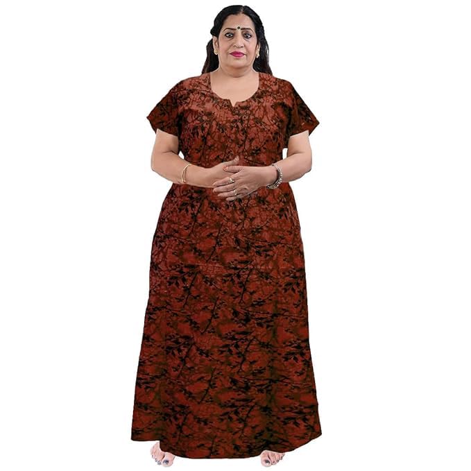 KBNBJ Nighty for Women Cotton Printed Maxi Gown Ankle Length Nighty Night Dress Gown for Women Maxi - Free Size (Free Size, Rama&Musterd) - Image 2
