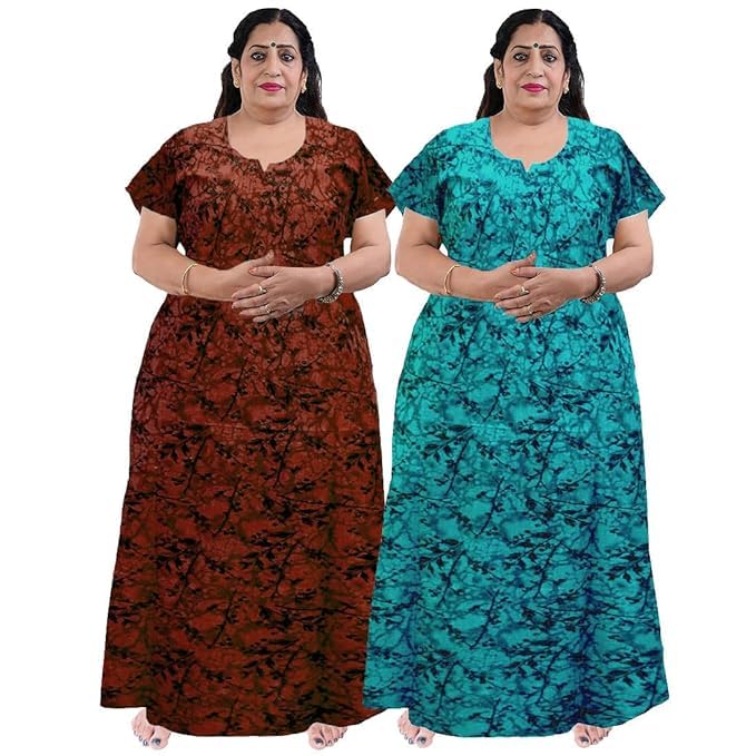 KBNBJ Nighty for Women Cotton Printed Maxi Gown Ankle Length Nighty Night Dress Gown for Women Maxi - Free Size (Free Size, Rama&Musterd) - Image 5