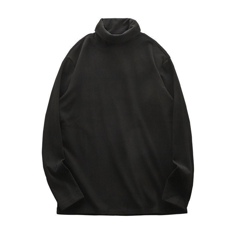 New High Collar Base Shirt Mens Winter Thermal Underwear Shirt German Velvet Double-Sided Brushed Long-Sleeved Inner Top Black - Image 1