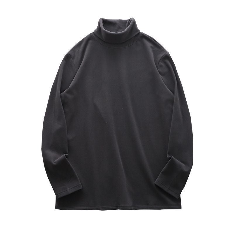 New High Collar Base Shirt Mens Winter Thermal Underwear Shirt German Velvet Double-Sided Brushed Long-Sleeved Inner Top Black - Image 2