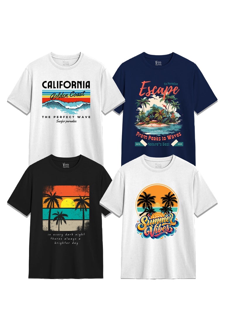Yoo Street Yoo Street Summer California Europe T-Shirts – Pack of 4 – Cool Vibes for Sunny Days  - Image 1