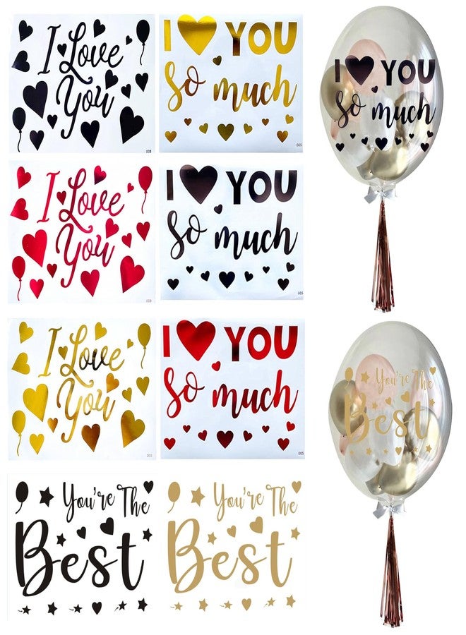 Mimeile I Love You Balloon Stickers You're The Best Bobo Balloon Decals Stickers DIY Letter Decorative Paster Valentines Day Mother' Day Anniversaries Celebration Party Supplies 8 PCS - Image 1