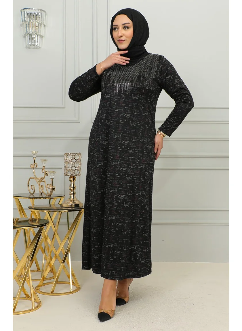 سيفا ميرفي Plus Size Stone Printed Patterned Dress 4425C-01 Pink
