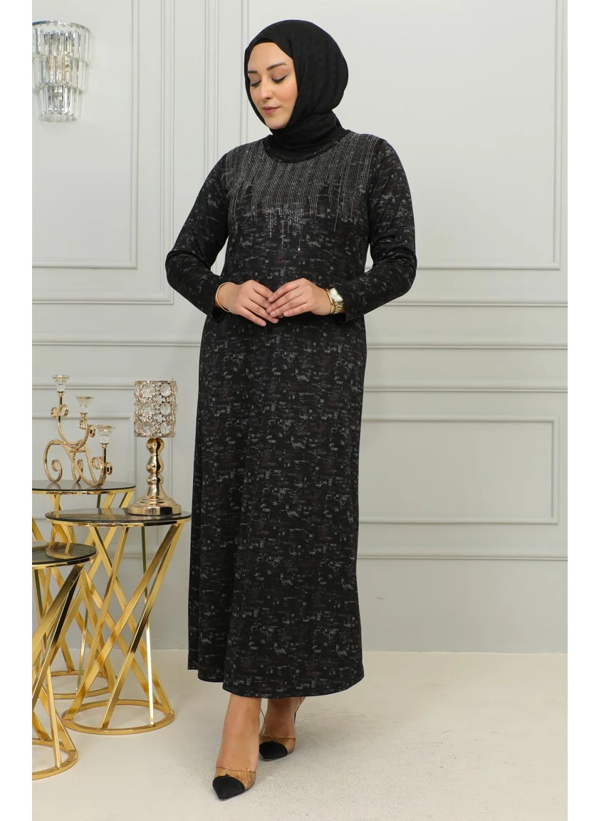 سيفا ميرفي Plus Size Stone Printed Patterned Dress 4425C-01 Pink