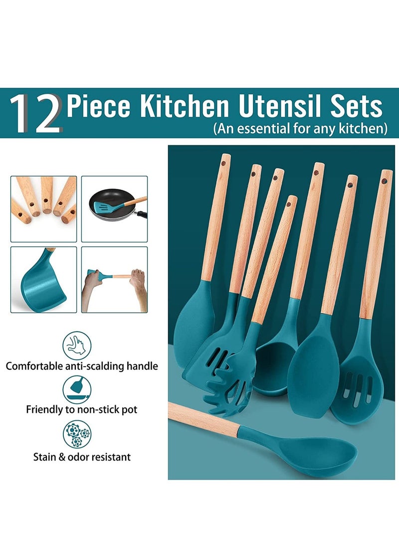 XiuWoo 12-Piece Silicone Kitchen Utensil Set Cooking Tools For Nonstick Heat Cookware  - Image 2