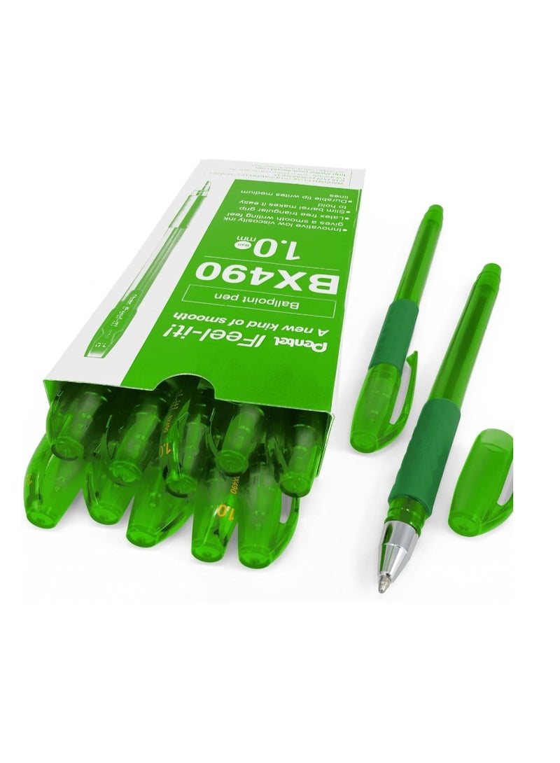 Pentel - Feel-It! - 1.0mm Ergonomic Stick Ballpoint Pen - BX490 - Box of 12 (Green) - Image 1