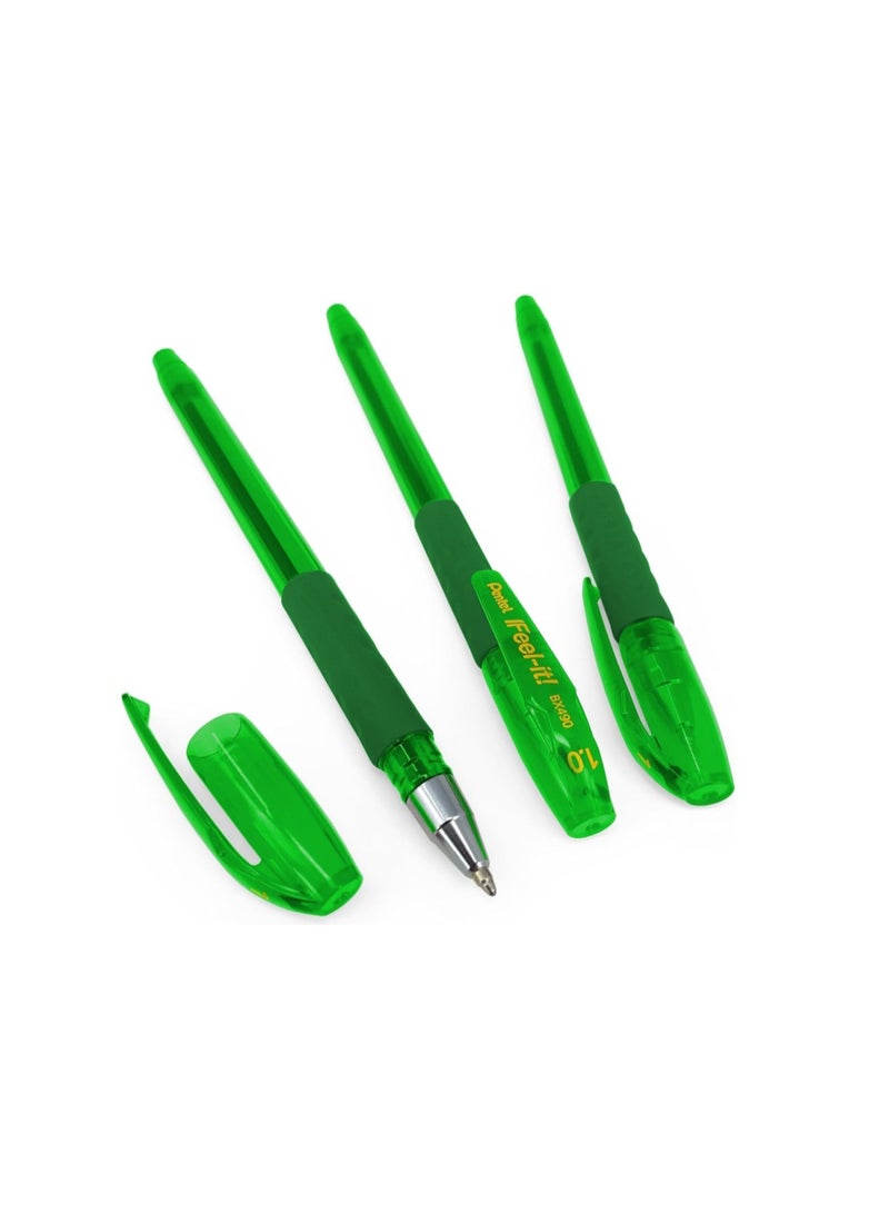 Pentel - Feel-It! - 1.0mm Ergonomic Stick Ballpoint Pen - BX490 - Box of 12 (Green) - Image 3
