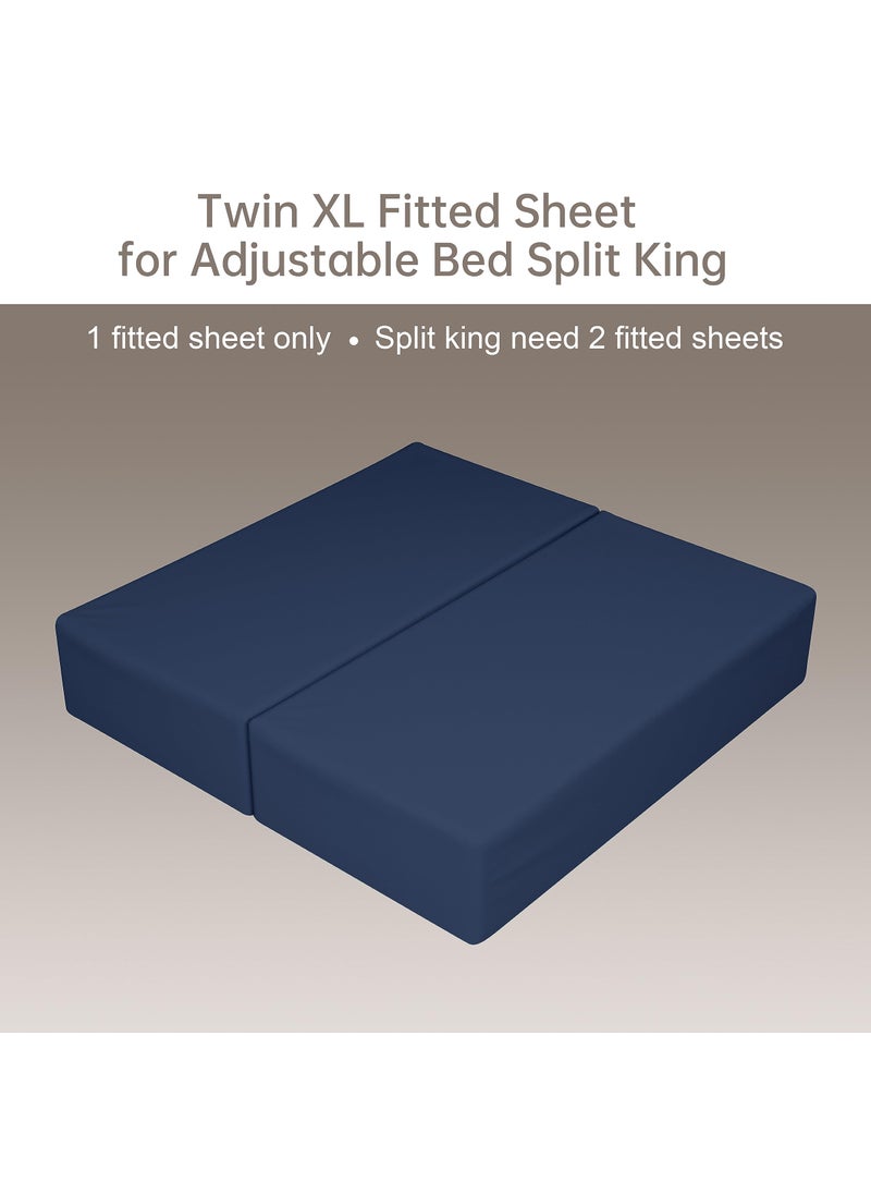 Zaizaihome 100% Egyptian Cotton Fitted Sheet Twin-XL/Split King Size  600 Thread Count  Single Fitted Sheet Only 8 -16"" Deep Pocket Sheet  Soft & Elastic Sateen Weave Bottom Sheet (Navy Blue-Stripe  Twin-XL)  - Image 4