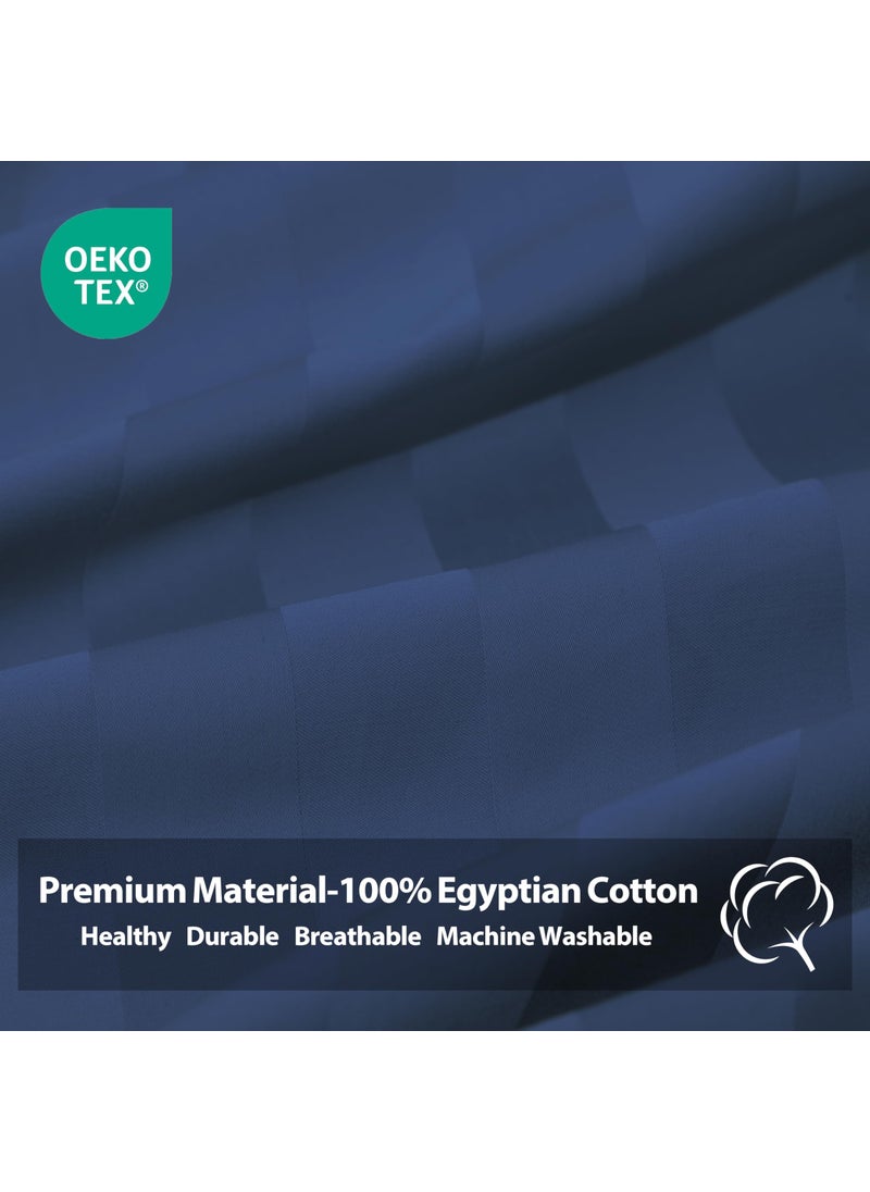 Zaizaihome 100% Egyptian Cotton Fitted Sheet Twin-XL/Split King Size  600 Thread Count  Single Fitted Sheet Only 8 -16"" Deep Pocket Sheet  Soft & Elastic Sateen Weave Bottom Sheet (Navy Blue-Stripe  Twin-XL)  - Image 3