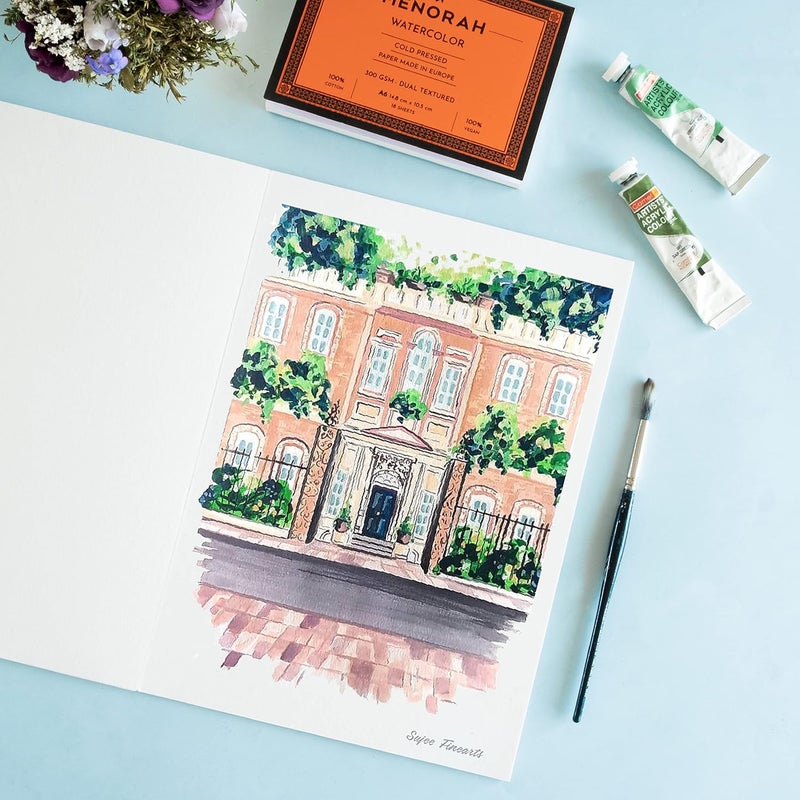 MENORAH – A4-300 GSM Water Color Paper- 100% Cotton Artists Sketch Pad- Loose Sheets (21.0 cm x 29.7 cm)- (9 Sheets / 18 Pages) – Ideal for Watercolour, Acrylic, Gouache, Pencil - Image 5