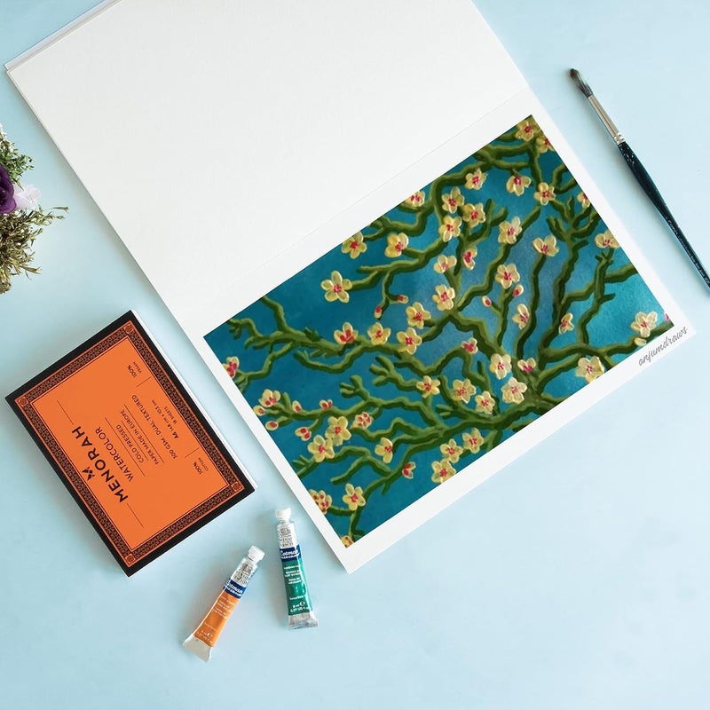 MENORAH – A4-300 GSM Water Color Paper- 100% Cotton Artists Sketch Pad- Loose Sheets (21.0 cm x 29.7 cm)- (9 Sheets / 18 Pages) – Ideal for Watercolour, Acrylic, Gouache, Pencil - Image 4