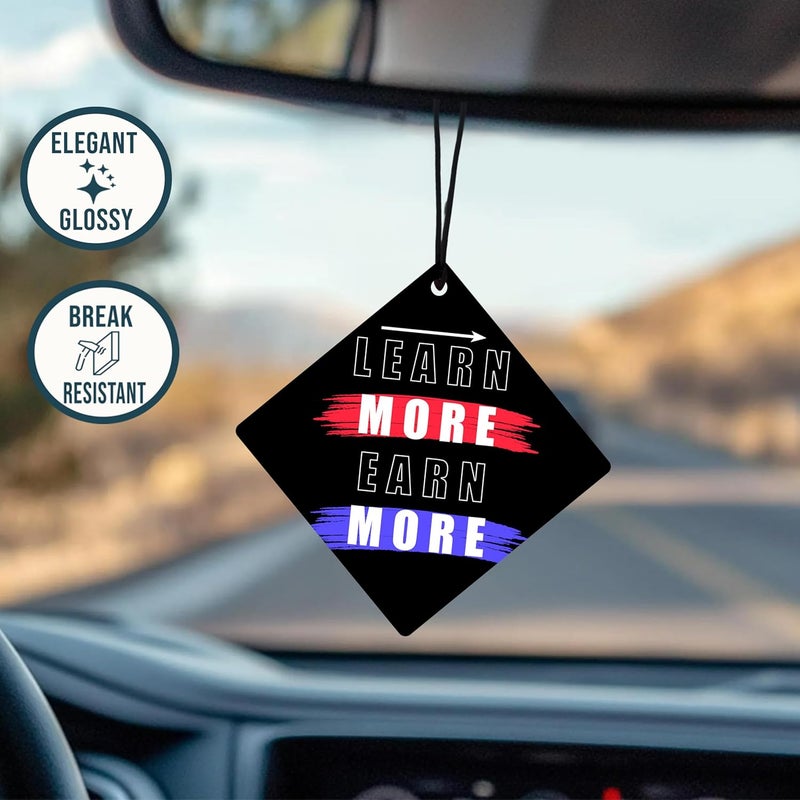 DECOCRU Motivational Car Hanging for Front Mirror | Acylic Car Ornament | Learn More Earn More | Positive Vibes Car Decor (2.5 x 2.5 Inch) - Image 2
