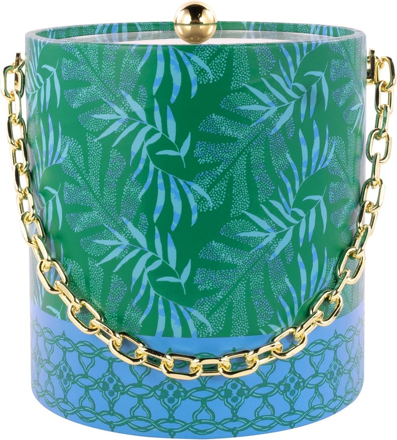 Lilly Pulitzer Ice Bucket with Gold Handle Double Wall Ice Holder Ice Container with Lid Acrylic Ice Bucket for Cocktail Bar and Outdoor Parties Its a Jungle Out There - Image 1