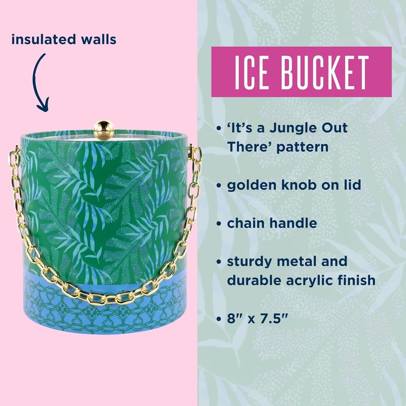 Lilly Pulitzer Ice Bucket with Gold Handle Double Wall Ice Holder Ice Container with Lid Acrylic Ice Bucket for Cocktail Bar and Outdoor Parties Its a Jungle Out There - Image 2