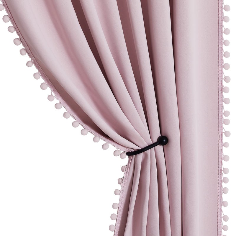 StangH Pink Blackout Curtains 90 inches Long Pompom Subtle Home Decoration for Nursery Kids Light Blocking Privacy Window Panels for BedroomSchool W52 x L90 2 Panels