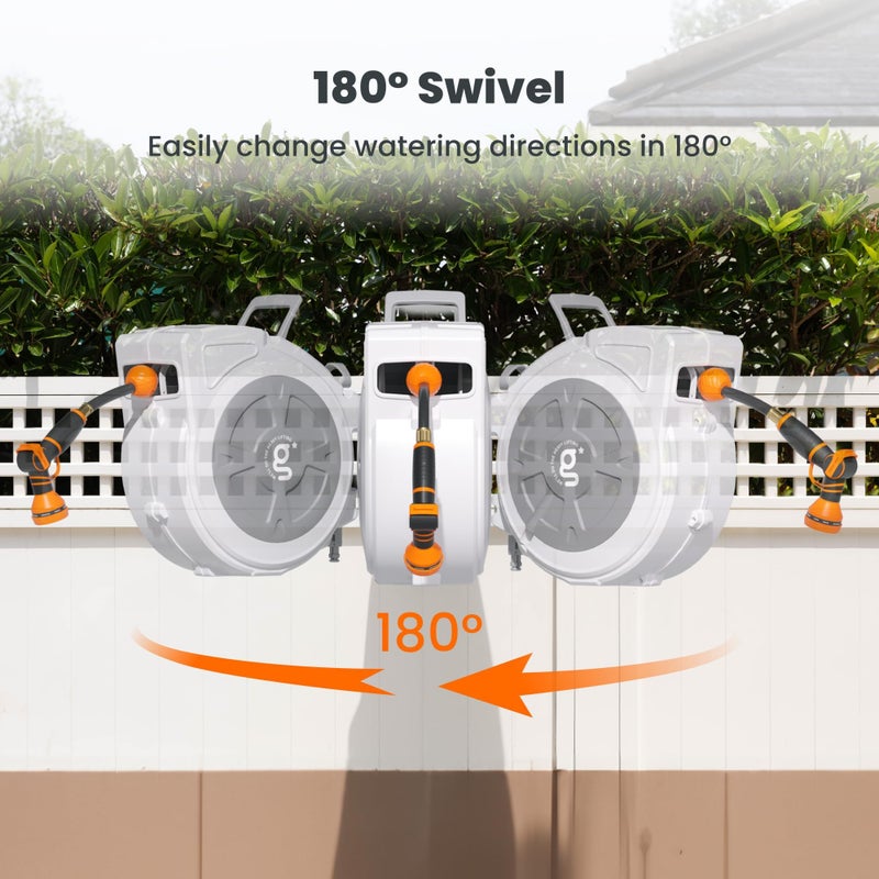 Giraffe Tools Retractable Hose Reel 1/2" x 65 ft Heavy Duty Water Hose Reel, Swivel Bracket, Any Length Lock, with 9-Function Sprayer Nozzle - Image 4
