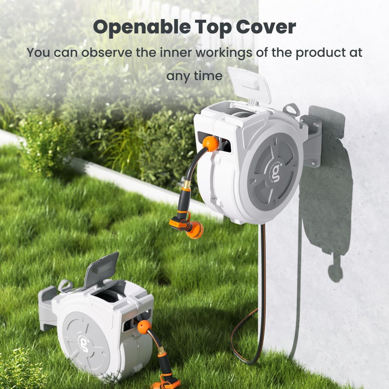 Giraffe Tools Retractable Hose Reel 1/2" x 65 ft Heavy Duty Water Hose Reel, Swivel Bracket, Any Length Lock, with 9-Function Sprayer Nozzle - Image 5