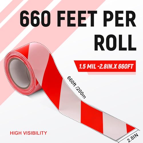 TopSoon Red White Stripes Barricade Tape 2.8-Inch by 660-Feet Roll Non-Adhesive Caution Tape Safety Barrier Tape Construction Tape Waterproof Flagging Tape - Image 2
