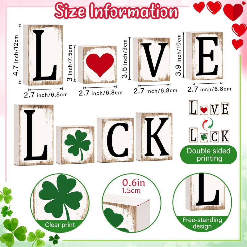 Sionoiur Valentines Day Love Wooden Table Signs Decorations 4pcs, Love & Luck Reversible Valentine's Day/St. Patrickâ€™s Day Centerpieces Decor for Tiered Tray Home, Rustic Block Reversible Sign - Image 2