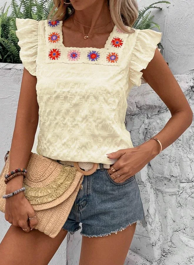 Take Two Women Beige Texture Embroidered Top