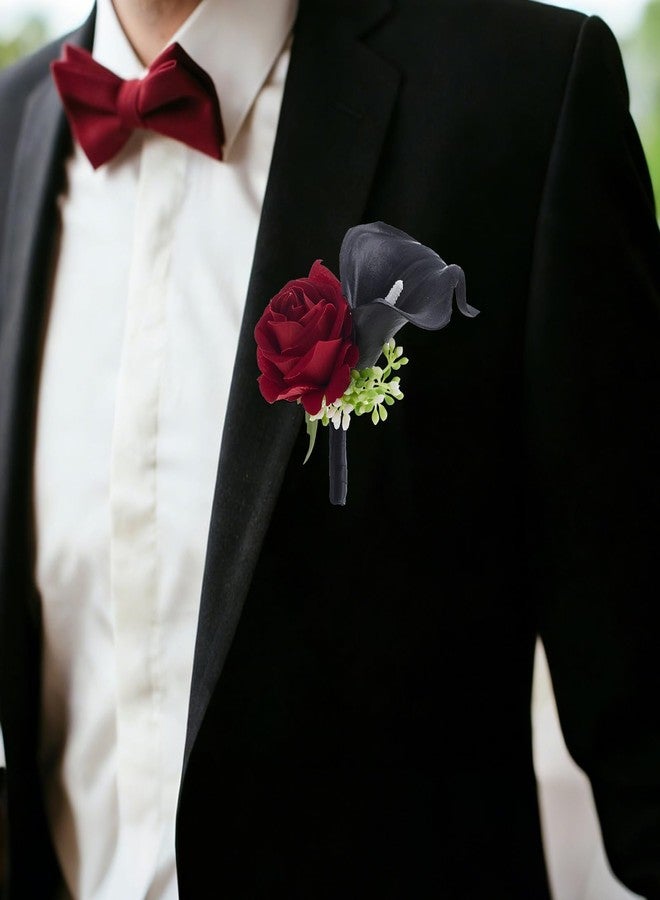 Sdfvsdg Red Rose Wrist Corsage Wristlet Band Bracelet and Boutonniere Set for Men Women Red Wedding Flower Prom Suit Accessories - Image 3