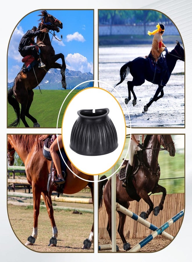 زوج واحد من أحذية الخيل السوداء ذات الغطاء، أحذية مزدوجة القفل للعناية بالخيل، تحمي من إصابات حوافر الخيل، أحذية مطاطية للعناية بالخيل أثناء الرعي، تصميم مريح لا يسبب الاحتكاك، سهلة الارتداء مع شريط لاصق. - Image 5