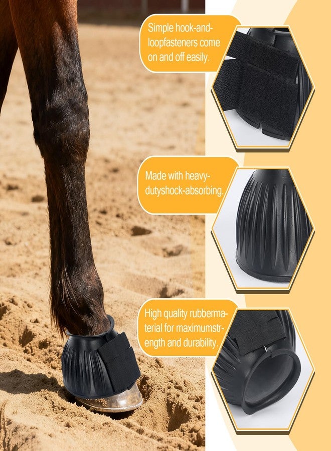 زوج واحد من أحذية الخيل السوداء ذات الغطاء، أحذية مزدوجة القفل للعناية بالخيل، تحمي من إصابات حوافر الخيل، أحذية مطاطية للعناية بالخيل أثناء الرعي، تصميم مريح لا يسبب الاحتكاك، سهلة الارتداء مع شريط لاصق. - Image 3