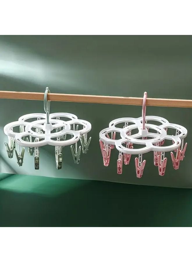 Nordic Green 360 Rotating Hanging Clothes Rack With 16 Windproof Pins For Socks Bras Underwear - Image 3