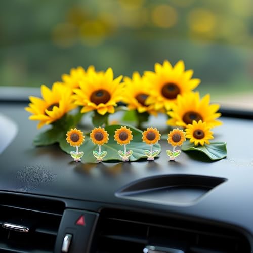 Jubobu 5 pcs Sunflower Car Dashboard Decorations Shaking Sun Flower Bobblehead Car Decor for Women, for Cute Girl Car Interior Desk Ornaments Gifts - Image 3