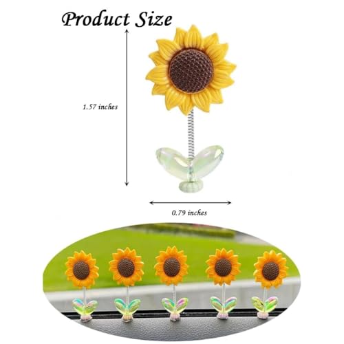 Jubobu 5 pcs Sunflower Car Dashboard Decorations Shaking Sun Flower Bobblehead Car Decor for Women, for Cute Girl Car Interior Desk Ornaments Gifts - Image 2