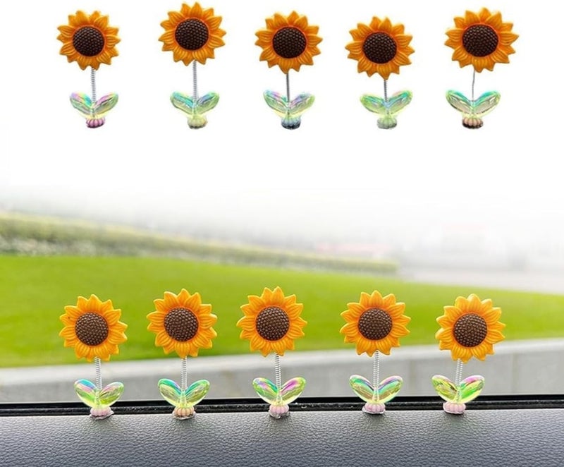 Jubobu 5 pcs Sunflower Car Dashboard Decorations Shaking Sun Flower Bobblehead Car Decor for Women, for Cute Girl Car Interior Desk Ornaments Gifts - Image 1