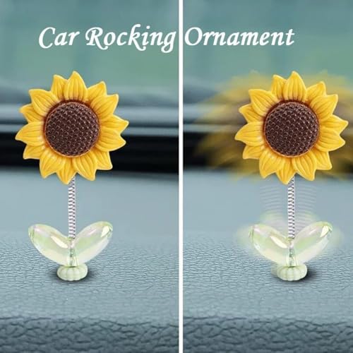 Jubobu 5 pcs Sunflower Car Dashboard Decorations Shaking Sun Flower Bobblehead Car Decor for Women, for Cute Girl Car Interior Desk Ornaments Gifts - Image 5